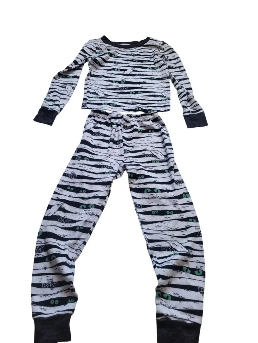 two-piece children's pajama set a white mummy bandage wrap glowing green eyes 6